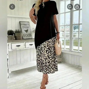 NEW Flattering Short Sleeve Crew Neck Maxi Dress ~ Sz L